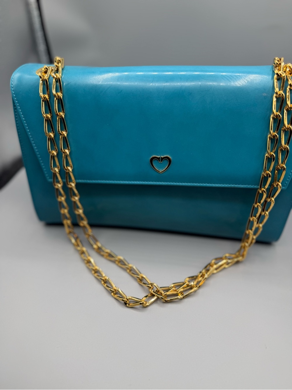 Blue Cruciani Leather Shoulder Bag with Gold Chain
